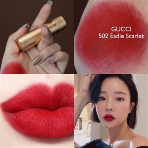 son gucci 502|Review Son Gucci 502 Eadie Scarlet Màu Đỏ Lạnh Kiêu Kỳ.